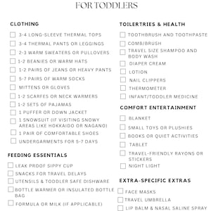 Japan Winter Packing List for Toddlers | Printable Family Travel Checklist | Japan Travel with Kids | Cold Weather Trip Essentials