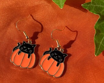 Black Pumpkin Cat Earrings