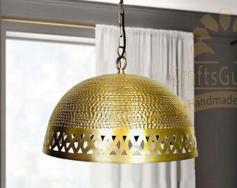 Hammered Brass Dome Light Fixtures Moroccan Ceiling Light Pendant Light, Solid Brass Dome Chandelier.