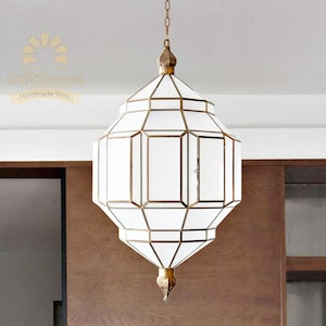 Pendant Light, milky glass light, Moroccan lighting style, brass handmade moroccan pendant light, Pendant Lighting, Hanging Glass Light