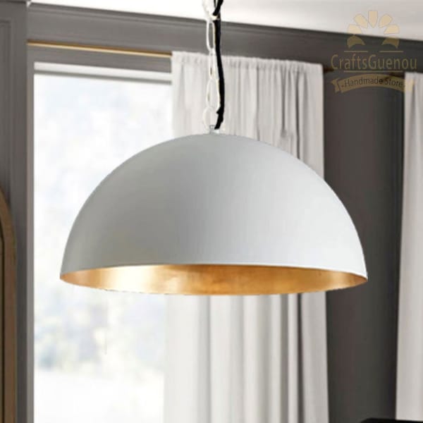 White Brass Dome Pendant Lamp Brass Oxide Ceiling Lamp Brass Dome Pendant Lights with White surface and gold inside