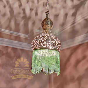 Brass beaded Pendant light, Beaded Chandelier, beaded light fixture, Beaded Lamps, Moroccan Pierced Brass Pendant, Home Decor chandelier