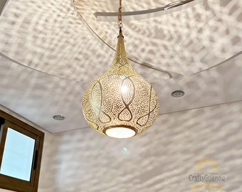 Messing hanglamp, Marokkaanse kroonluchter, antieke plafondarmatuur, vintage hanglamp voor woonkamer, huisdecoratie in Marokkaanse stijl