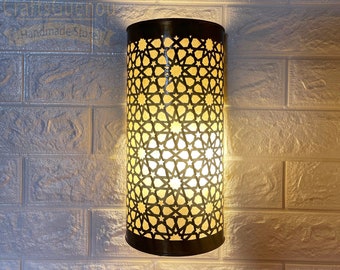 Lámparas de pared, apliques de latón hechos a mano, apliques de pared moriscos, iluminación única marroquí para sala de estar y dormitorio.