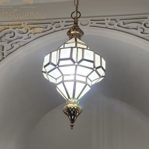 Pendant Light, milky glass light, Brass Moroccan lighting, Handmade Glass light, Chandelier Lighting, Hanging Glass Light