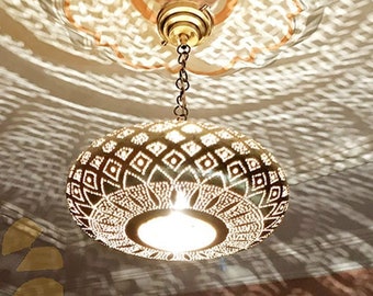 Pendant Light Brass Open Bottom, Moroccan lamp, Ceiling Light Fixture, Hanging Lights for Bedroom, chandelier lighting