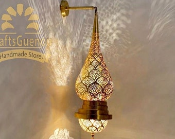 Marokkanische Messing Wandleuchte, maurische Wandleuchte Lampe, Handgemachte Wand Leuchte, Lampenschirme Marokko, Wandleuchte Messing graviert