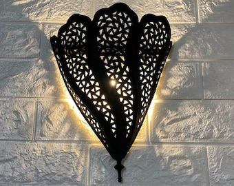 Traditional wall sconce, handmade Moroccan Brass Wall lighting, copper brass wall lamp, Wall light Fixture, Bedroom Wall sconces Black