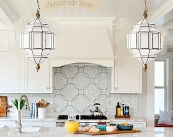 Moroccan Glass Light, milky glass light, Moroccan lighting style, brass handmade moroccan pendant light, Chandelier Lighting