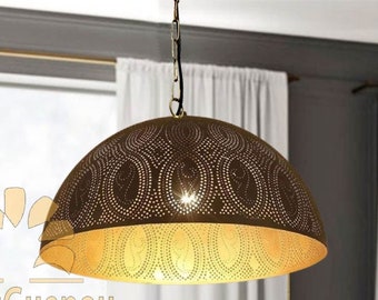 Hammered Dome Pendant Light Fixture, black Brass Dome oxide Light Fixtures Moroccan Ceiling Light, Pendant Light, Solid Brass Chandelier
