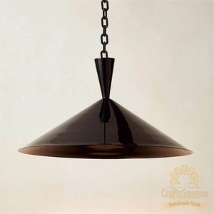 Black Handmade Brass Pendant Light, Polished Black brass shade Pendant light-Oversized cone pendant light, Dome pendant ceiling light