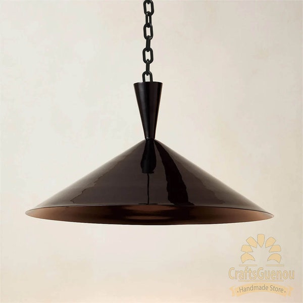 Black Handmade Brass Pendant Light, Polished Black brass shade Pendant light-Oversized cone pendant light, Dome pendant ceiling light