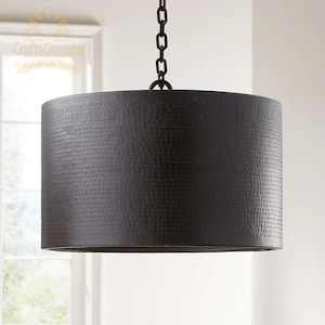 Handmade Hammered Dark Bronze ceiling Light Fixtures, Hammered Drum Pendant Light. Hammered Brass drum chandelier lamp shades