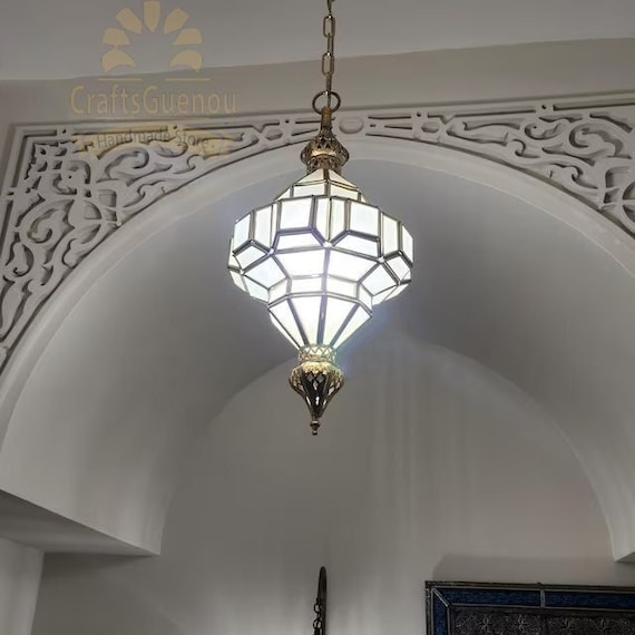 Pendant Light, milky glass light, Brass Moroccan lighting, Handmade Glass light, Chandelier Lighting, Hanging Glass Light