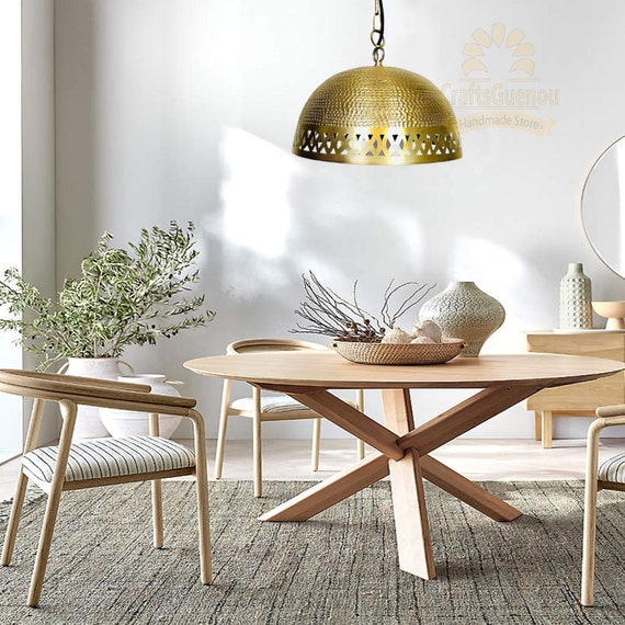 Plafonnier Marocain En Laiton Martelé - Dôme - Lustre Orientale Fait Main