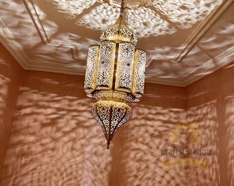 Large Moroccan Pendant Light, Brass Chandelier Lighting, Hanging Lamp, Lampshades Lighting Home Decor Lighting