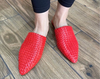 Braided Leather Mules: Handmade Moroccan Babouche Slippers