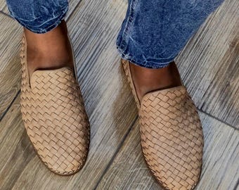 Braided Leather shoes men, men's leather Driving Moccasins - woven leather wedding shoes for men, grooms fashion style loafers