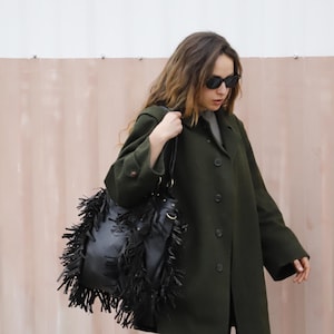 Fringe western crossbody, Leather Fringe crossbody, Fringed tote bag, Boho fringe leather purse, dot studded bag, studded fringe leather bag