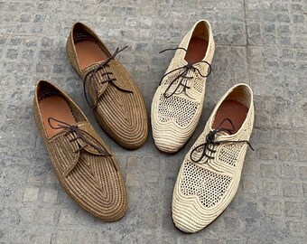Handgefertigte Raffia Schuhe für Frauen - Damen Raffia Mokassins, leichte Brautschuhe für Frauen, Hochzeit Raffia Schuhe für die Braut