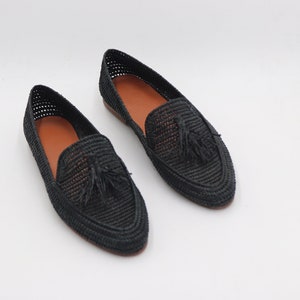 Moroccan raffia shoes women, Black Raffia Mocasins shoes, Raffia shoes for women, loafer shoes raffia, handmade raffia shoes, raffia mules