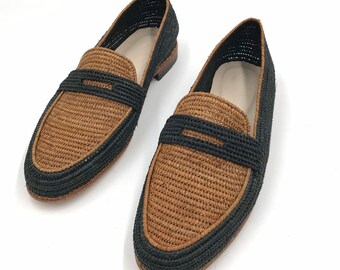 woven raffia shoes men, Handmade Raffia Loafers for Men, Moroccan Raffia Moccasin, Wedding raffia shoes for men, fashion style raffia shoes