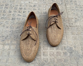 Mocasines de rafia para hombre: mocasines de rafia hechos a mano, zapatos de verano tejidos para hombre, mulas ligeras de rafia estilo Oxford.