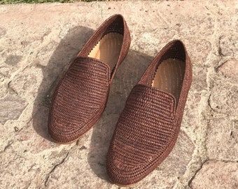 Handmade Raffia Loafers for Men, Moroccan Raffia Moccasin, Wedding raffia shoes for men