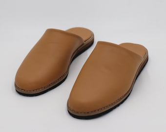 Mens Leather Clog, Moroccan Handmade leather Slippers, Berber Babouche for Men