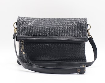Geflochtene Leder Crossbody Bag, handgefertigte marokkanische Umhängetasche