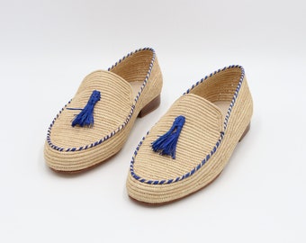 Handmade Raffia Loafers for Men, Moroccan Moccasins