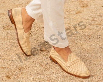 Wedding Raffia shoes for men, Moroccan raffia shoes, Raffia shoes for men, loafer for men, vegan loafer shoes raffia, handmade raffia shoes