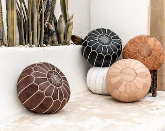 Moroccan Ottoman leather pouf, Moroccan leather Pouf, Moroccan vintage pouf, Luxury ottman rond leather pouf, Handmade footstool rond pouf