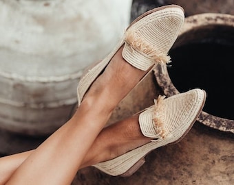 Moroccan raffia shoes women, Raffia Mocasins shoes, Raffia shoes for women, loafer shoes raffia, handmade raffia shoes, raffia mules women