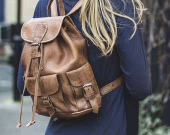 Brown leather backpack purse, Black Leather backpack, Moroccan brown Leather backpack, brown Minimalist Leather Backpack purse, gift for her