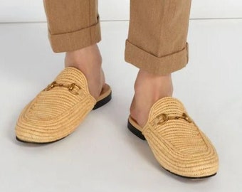 Bast-Pantoletten für Herren, Bast-Pantoletten, Bast-Hausschuhe für Herren, Herren-Loafer-Bast, Loafer-Schuhe aus Bast, handgefertigte Bast-Schuhe, Bast-Pantoletten