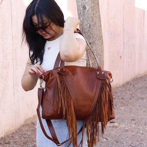 Fringed tote bag, Moroccan Leather Fringe purse, Fringe western purse, Boho cowgirl bag, fringe boho crossbody bag, leather handbag fringe