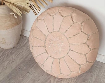 Leather Pouf, Moroccan Ottoman pouf, Moroccan leather Pouf, Moroccan vintage pouf, Luxury rond leather pouf, Handmade footstool rond pouf