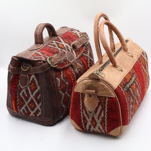 Moroccan Kilim travel bag, Moroccan kilim Duffle Bag, Moroccan Leather Kilim duffel Bag, Leather duffle bag, Unisex leather Kilim travel Bag