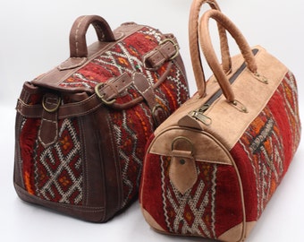 Moroccan Kilim travel bag, Moroccan kilim Duffle Bag, Moroccan Leather Kilim duffel Bag, Leather duffle bag, Unisex leather Kilim travel Bag