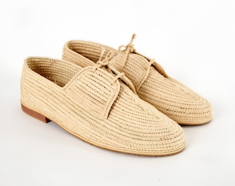Herren Bast Schuhe - Handgefertigte Sommer Loafers für Männer, Leichte Slip-On Bast Mokassins, Hochzeit Bast Schuhe für den Bräutigam