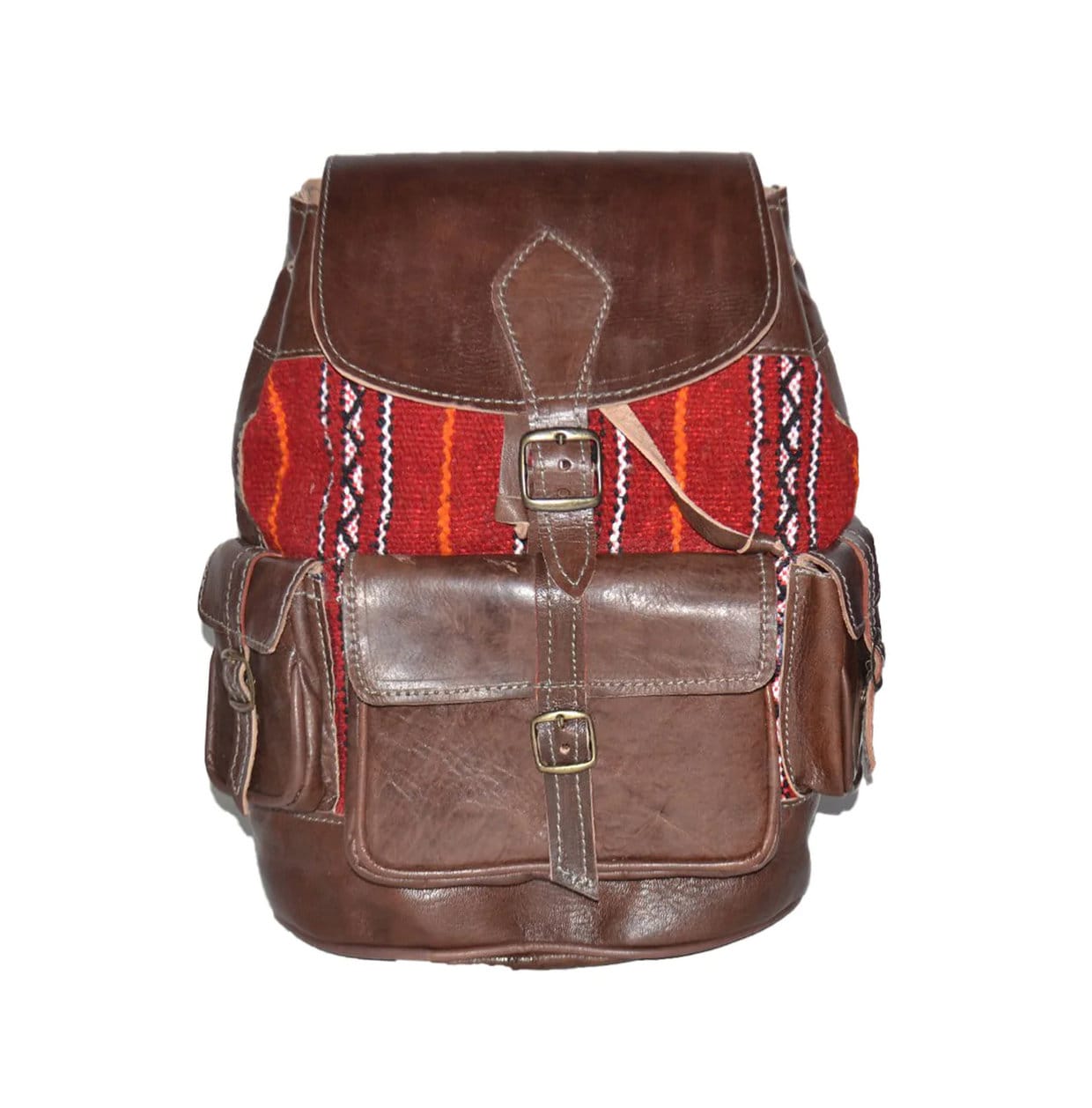 Moroccan Leather Kilim Woven Tapestry Drawstring Backpack Leather & Kilim Tapestry Backpack Moroccan Boho Rucksack  main image 2