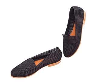 Handmade Raffia Loafer Mules, Vegan Women's Shoes