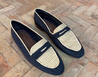 Zapatos de rafia para hombre hechos a mano: mocasines de rafia tejida, mocasines de verano, mules de rafia estilo Oxford