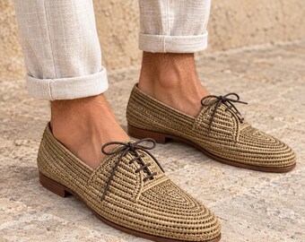 Woven Men's Loafers, Handmade Raffia Wedding Shoes Grooms, Moroccan Moccasins, Boho Beach Footwear, Vegan Groomsmen, dad gifts for birthday