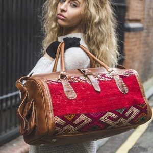 Kilim Seesack, Leder Kelim Reisetasche, Kelim Seesack, Unisex Kelim Weekender Bag, Hipster Reisetasche