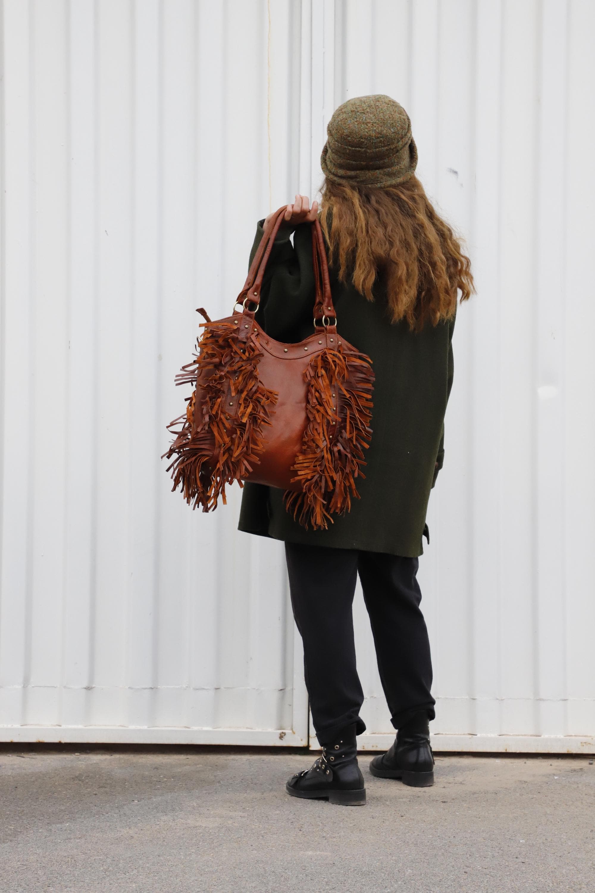 Leather Fringe Tote Bag: Western Boho Studded Purse - Etsy