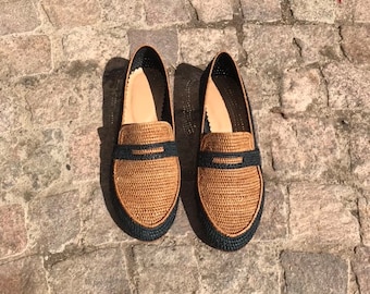 Handmade Raffia Loafer Mules, Vegan Shoes