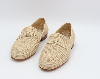 Herren Raffia Schuhe - Handgefertigte Sommer Loafers, Leichte Slip-On Mokassins