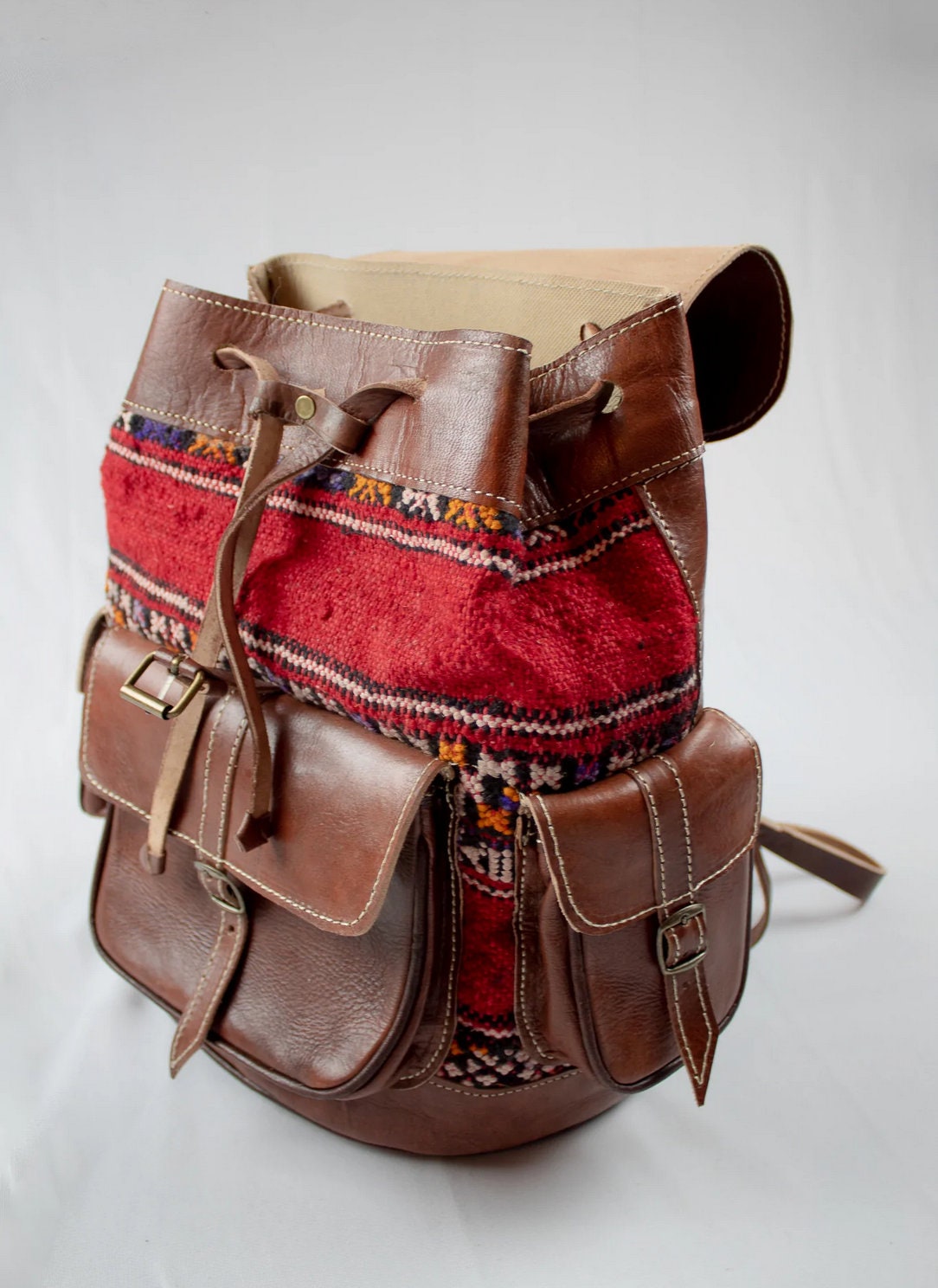 Handwoven Kilim Backpack, Moroccan Handmade Rucksack, Boho  display picture 3